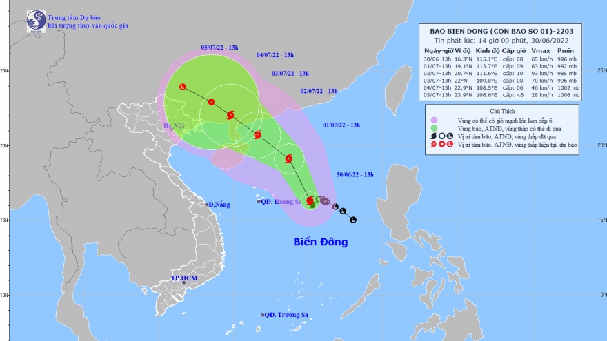 Bão số 1 giật cấp 10, cách quần đảo Hoàng Sa 370km